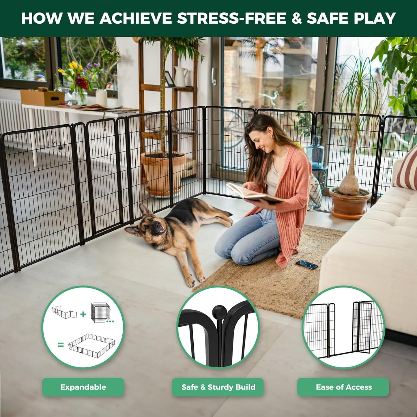 FXW Homeplus Unleashed Indoor Dog Playpen - Stress-Free and Safe Play, Heavy Duty 24 Inch 6 Panels Dog Pen for Puppy and Small Dogs, Black│Patented
