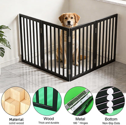 Dog Gate Indoor, Freestanding Dog Fence for The House, Doorways, Hallways,or Stairs,Pet Gate Foldable Wooden,Expandable 24" Height 3 Panels,White