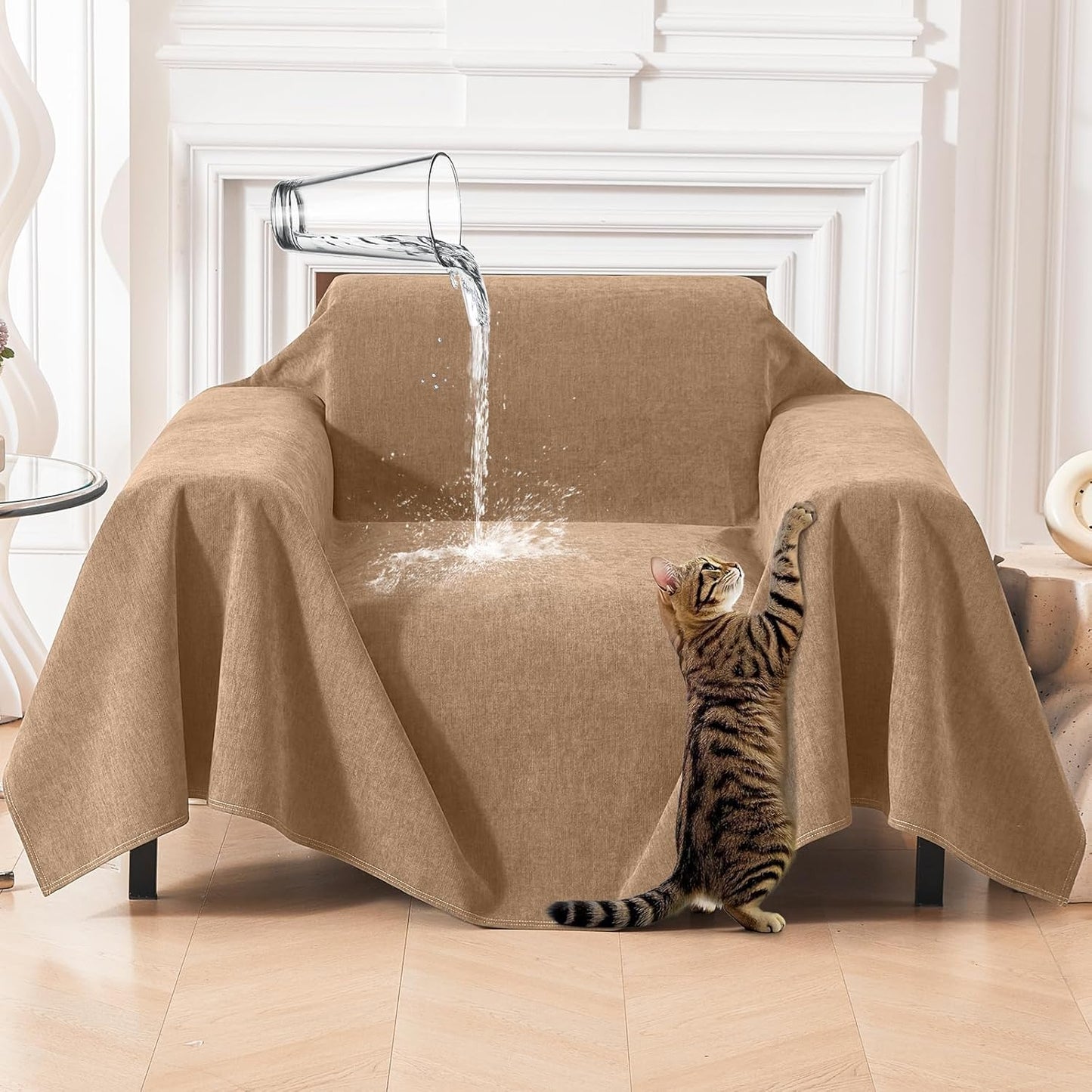 Deep Dream Cat-Scratch Resistant Couch Cover, Waterproof Sofa Cover for 3 Cushion Couch Washable, Pet Friendly Couch Protectors Anti Slip Thickened Love Seat Slipcovers for Pets, 71" x 118", Dark Grey
