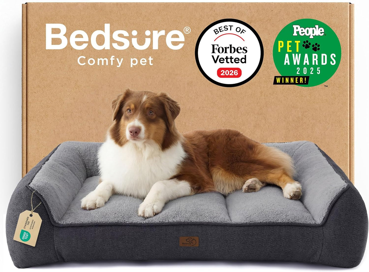 Bedsure SupportMax™ XL Pro Orthopedic Dog Beds Large Sized Dog - Extra Thick Supportive Dogs Couch with Waterproof Washable Cover, Extra Large Comfort Pet Sofa with Sherpa & Nonskid Bottom, Grey, 45"