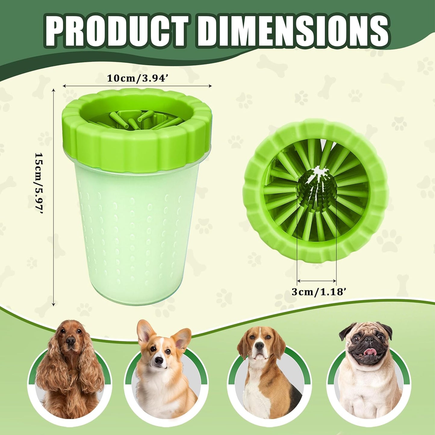 Dog Paw Cleaner Cup, Soft Silicone, Portable, Easy to Clean, Removes Mud and Dirt, Grooming Accessory for Home, Travel – Green, M
