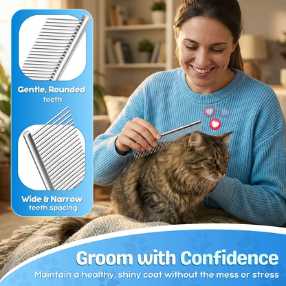 Flexzion Grooming Comb for Dogs – Stainless Steel Professional Cat Comb and Animal Tool for Removing Tangles and Knots on Medium Pets with Smooth Needle Teeth – 40mm, 1 Medium