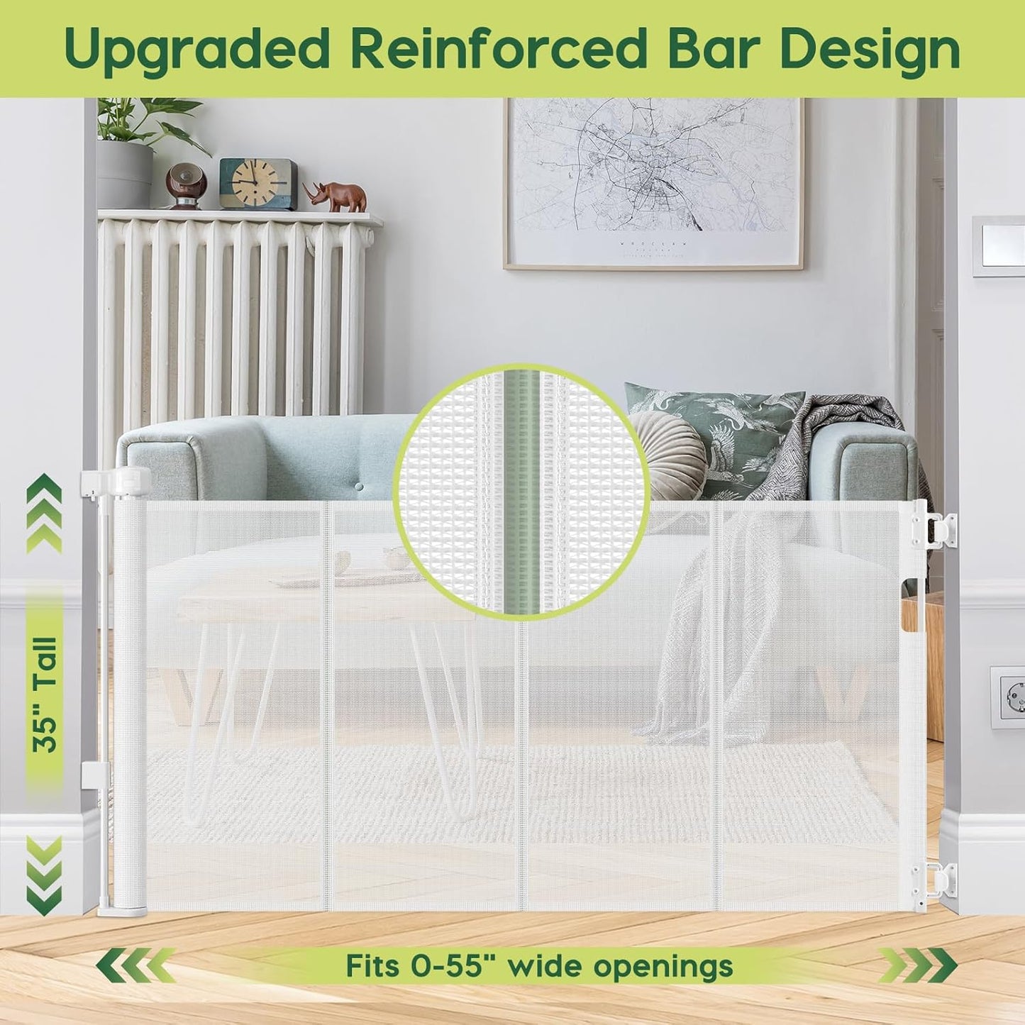 Reinforced 80 Inch Retractable Baby Gate Extra Wide Baby Gate for Wide Openings, Indoor/Outdoor Retractable Dog Gate for Doorway, Mesh Dog Gate Indoor Prevent Babies/Pets from Crawling Under, Black