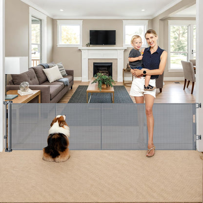 Reinforced 28 Inch Tall Retractable Baby Gates for Dogs, Easy Step Over Pet Gate with Support Rods, 55" Wide Retractable Dog Gate, Puppy Gates for The House Short Dog Gate for Stairs, Doorways, White