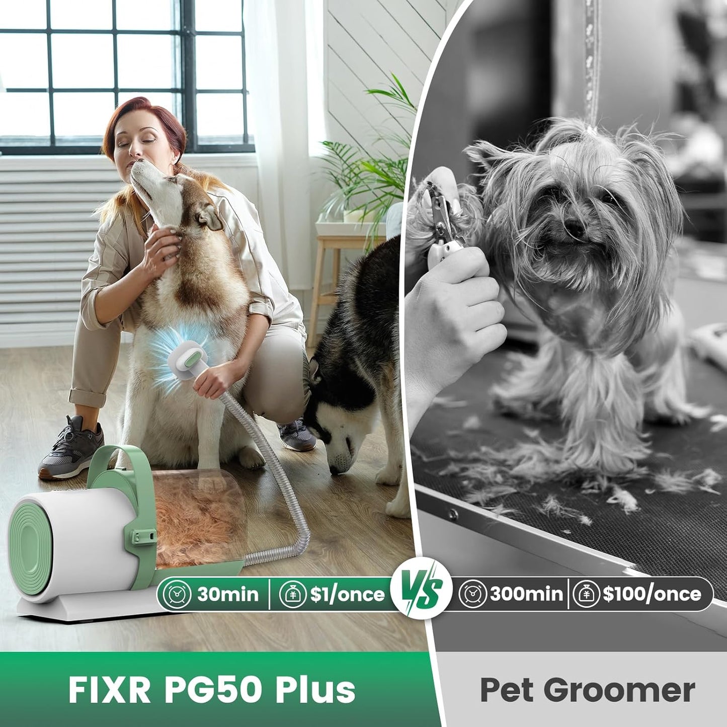 Dog Grooming Vacuum and Kit, Clipper Nail Trimmer Grinder, 2.5L Dust Cup 7 Grooming Tools 11000Pa Pet Vacuum for Shedding Grooming, Dog Hair Vacuum, Home Cleaning, PG50 Plus