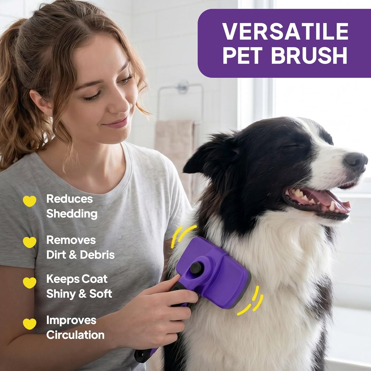 PetiFine Self Cleaning Slicker Brush for Dogs and Cats,Skin Friendly Dog Brush for Shedding Massaging and Grooming, Deshedding Grooming Tool for Long and Short Haired Pets