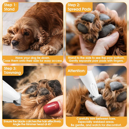 Palksky Dog Clippers for Grooming - 2 in1 Upgraded Electric Dog Paw Trimmer with Nail Grinder, Rechargeable Waterproof Paw Trimmer with Led Display for Dogs Paws, Ears, Face, Rump & Eyes