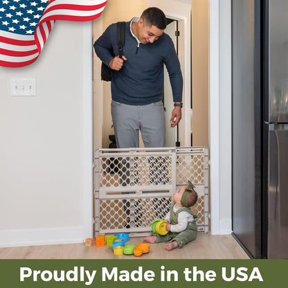 Toddleroo by North States - Renew 100% Recycled Plastic Baby Gate for Doorway; Sturdy for Indoor & Outdoor Use: Pressure Mounted, No Drill Gate; Made in USA; 26" to 42" Wide, 26" Tall; Pure White