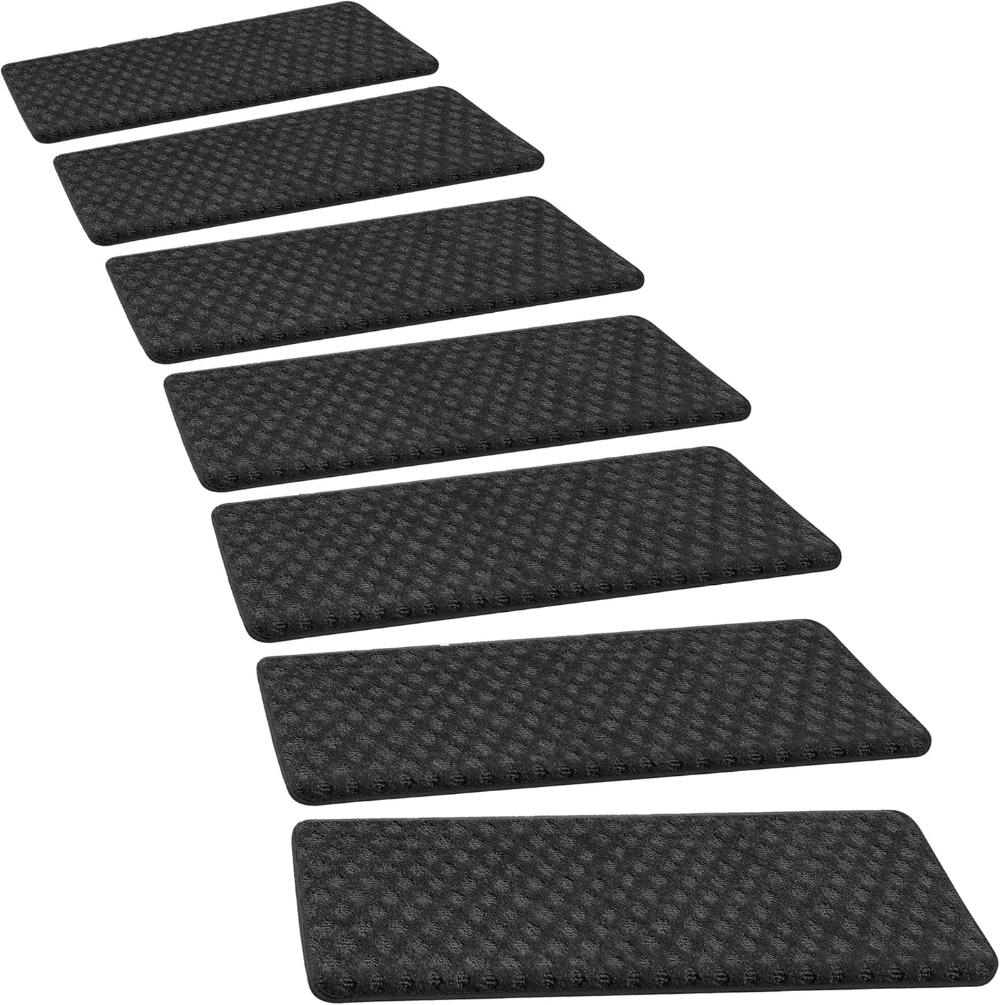 PURE ERA Bullnose Carpet Stair Treads Set Tape Free Non-Slip Indoor Stair Protectors Pet Friendly Rugs Covers Soft Skid Resistant Washable Reusable 9.5" x 30"(14 Pieces,Cream Gray)