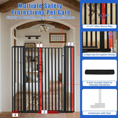 SHYUJAJIE 55 Inch Extra Tall Pet Gate for Cats,29.92"-43" Adjustable Wide Dog Gates,Pressure Mounted Walk Through Tall Pets Gate for Doorways,Hallway,Stairs(Black)
