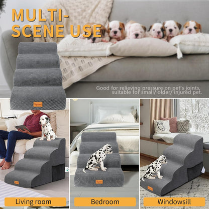 Topmart High Density Extended Foam Dog Ramp&Steps 2 Tiers,11.8" High,Non-Slip Dog Stairs,Soft Foam Pet Ladder with Removable Cover,Best for Injured,Older Cats,Pets with Joint Pain