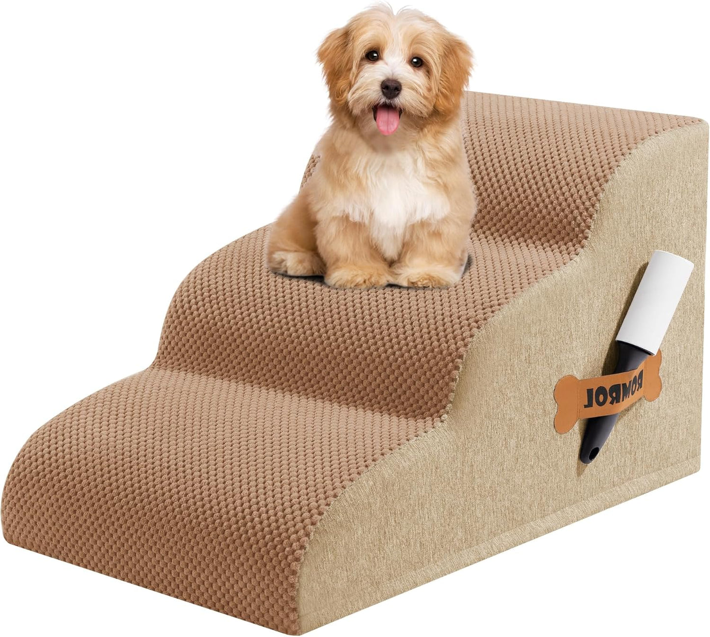 Romrol Dog Stairs Ramp for High Beds Couches, High Density Foam Pet Steps with Durable Non-Slip Waterproof Fabric Cover, Dog Stairs for Small Dogs or Cats or Pets, 5-Step, 22 Inch, Grey