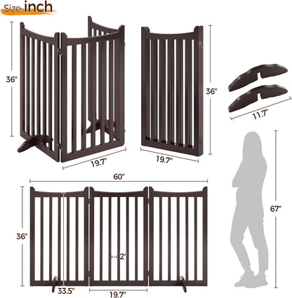 Topeakmart Dog Fence Indoor 36" Tall 3-Panels Wooden Foldable Dog Gate for Pets with 2 Support Feet Freestanding Pet Barrier for Doorways, Porch, Stairs, Kitchen Espresso 60" L × 36" H