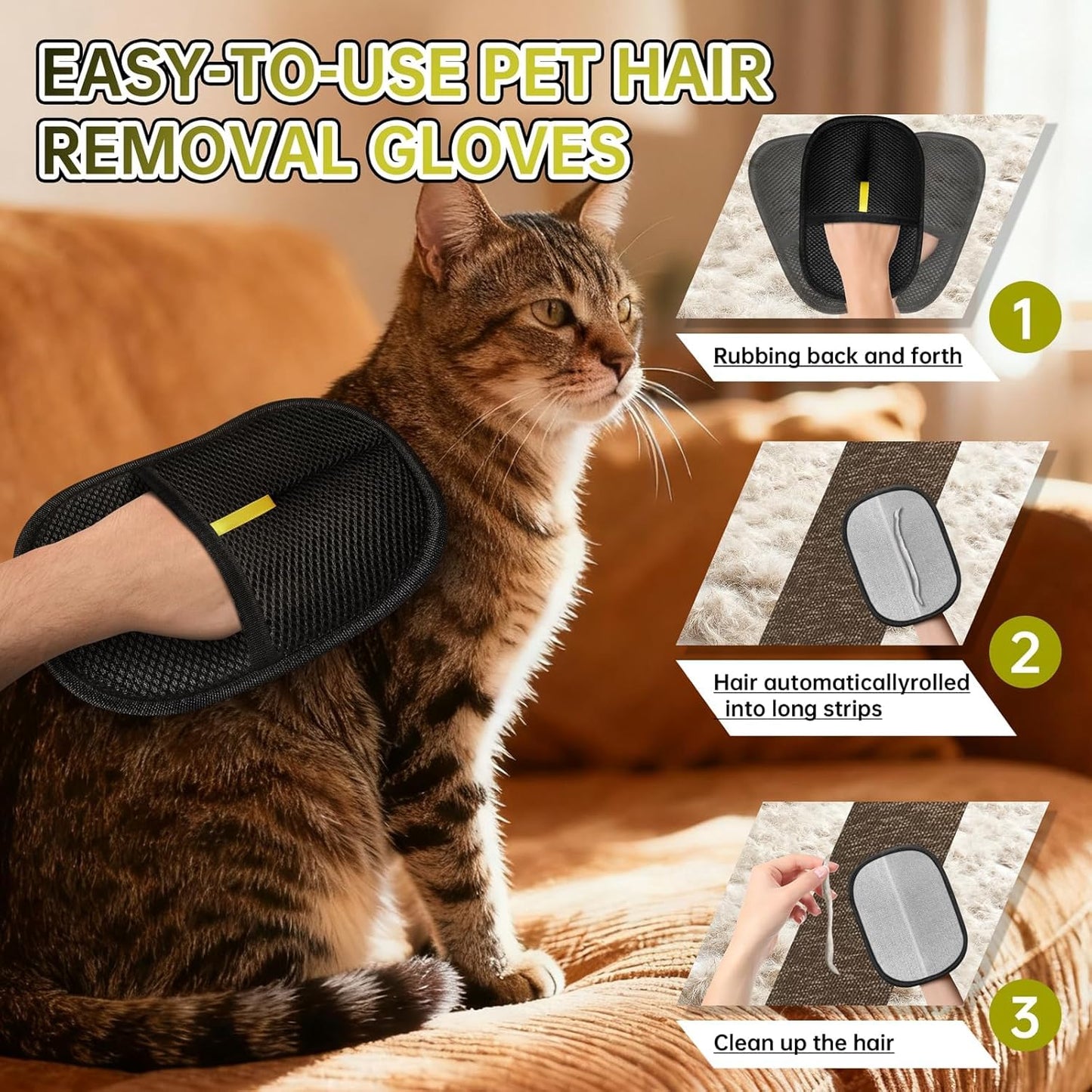 Electrostatic Pet Hair Remover Glove for Dogs &Cats, Reusable Cat Dog Magic Brush pet Hair, Suitable for Sofas, Clothing, Carpets, Curtains (1)