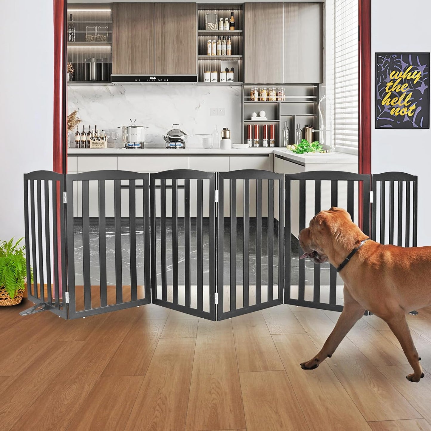 ZJSF Foldable Freestanding Indoor Dog Gate for House Wood White Long Pet Gates Dog Fence for Stairs Puppy Gates for Hallways,Pet Fence, Puppy Gate,Support Feet Included 24 "Height-3 Panels