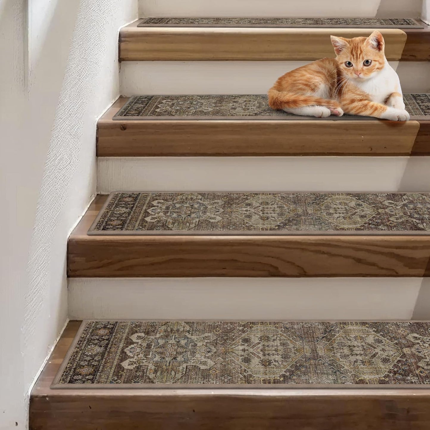 sarben Non Slip Stair Treads for Wooden Steps 15PCS - 8"x30" Indoor Safety Carpet, Edging Mats with TPE Adhesive Backing, Pet and Elderly Friendly Stair Rugs (Taupe) - Colors B