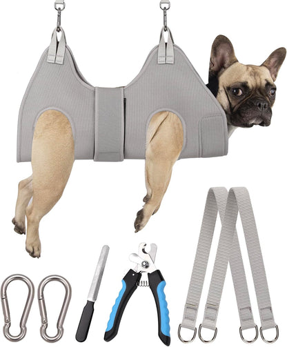 Kkiimatt Dog Grooming Hammock Harness, Small Dog Groming Sling, Gray Dog Hanging Harness for Nail Trimming,Dog Nail Clipping Hanger Restraint Holder