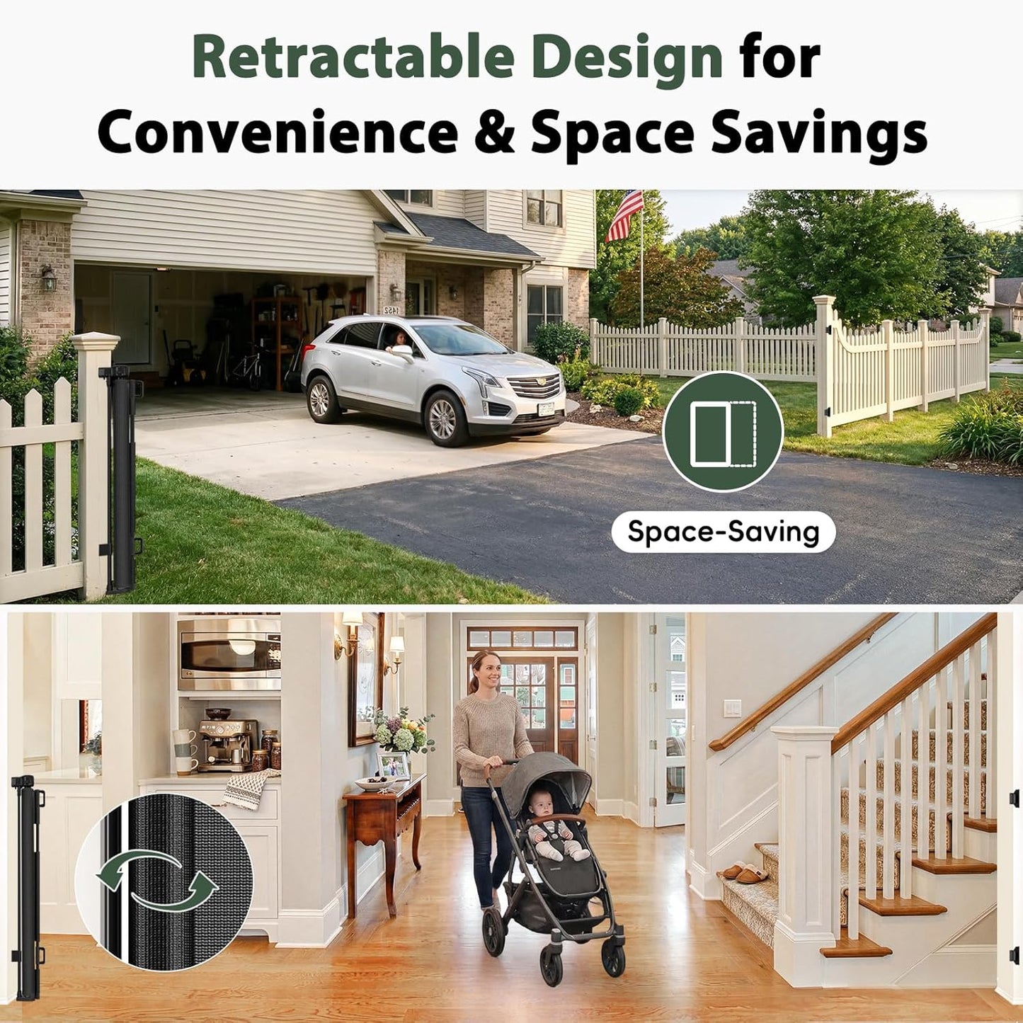 250" Reinforced Extra Wide Baby Gate Retractable Dog Gate, 21ft Extra Long Baby Gate Retractable Gates for Dogs, 48" Extra Tall Pet Gate Retractable Fence Outdoor Gate for Deck/Garage/Patio, Black