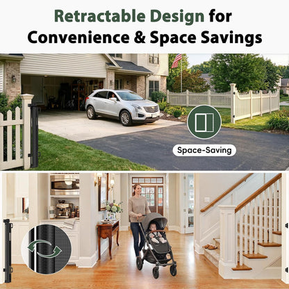 250" Reinforced Extra Wide Baby Gate Retractable Dog Gate, 21ft Extra Long Baby Gate Retractable Gates for Dogs, 48" Extra Tall Pet Gate Retractable Fence Outdoor Gate for Deck/Garage/Patio, Black