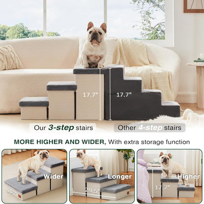 Love's cabin Dog Stairs with Storage 13" H, Foldable Pet Stairs for Small Medium or Large Dogs, Cat Puppy Steps Ramp with Zip up to 150 lbs, Solid Grey, 2 Steps