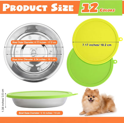 Patelai 4 Pcs Stainless Steel Dog Bowls with Silicone Lids Portable Food and Water Dishes for Pets Sealable Containers for 6.3" for Cats & Small Dogs (Red,Purple)