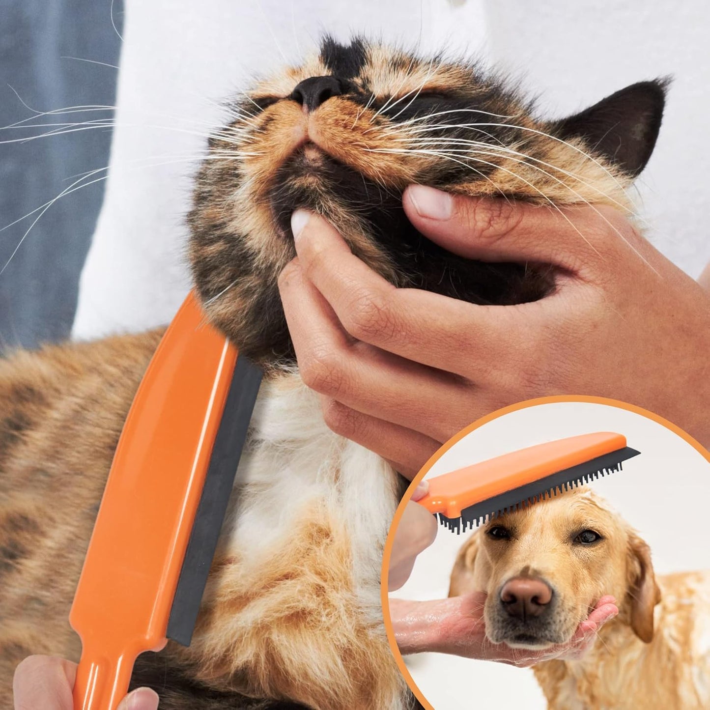 Rubber Broom and Pet Hair Removal Brush Set for Carpet, Fur Remover Broom with Squeegee for Wooden Floor, Detailing Lint Remover Brush for Pet Dog Cat Hair Car Interior