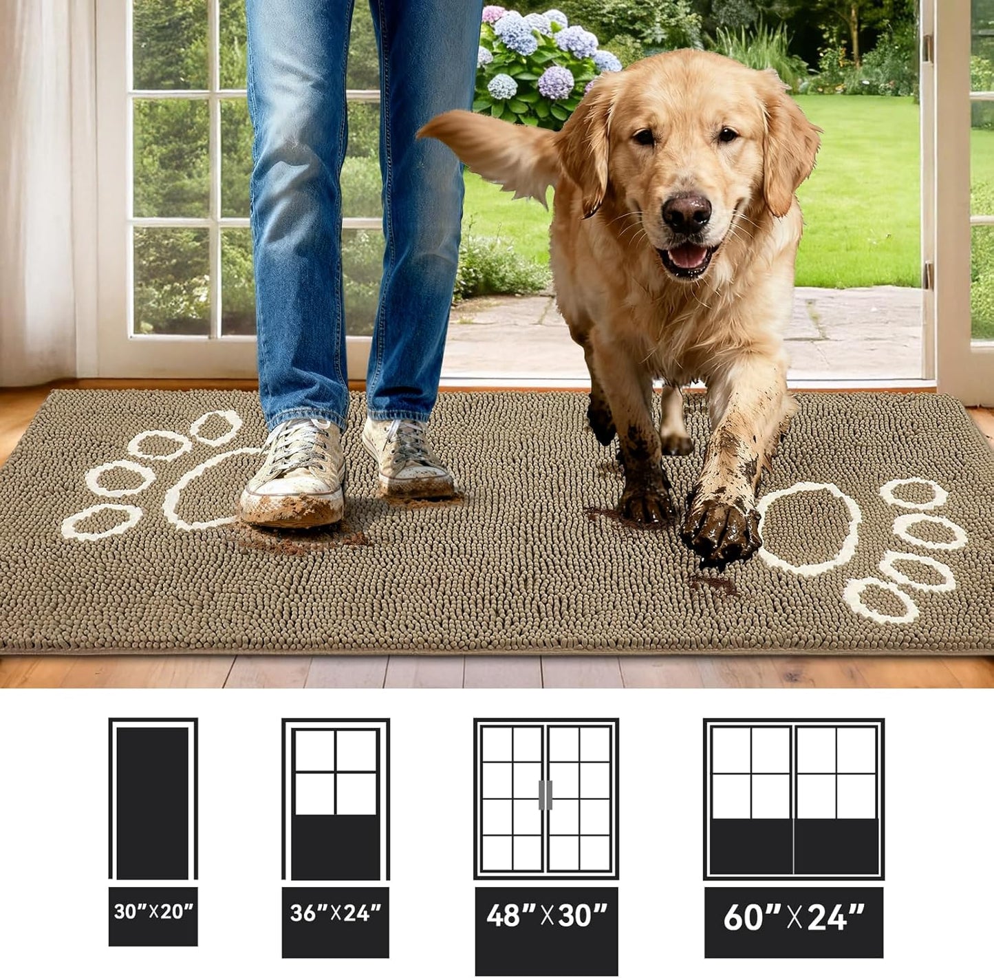 Bcoimo Super Absorbent Dog Door Mat, 30"*20" Anti Slip Mat for Muddy Paws, Pet Rugs for Dirty Paws Washable that Absorbs Moisture and Dirt, for Dog Cage and Pet Resting Carpet