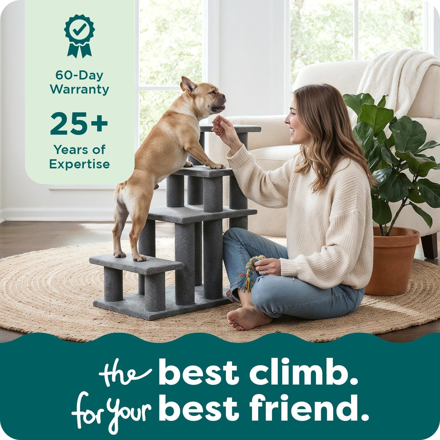 Furhaven Steady Paws Multi-Step Pet Stairs for High Beds & Sofas - Cream, 3-Step