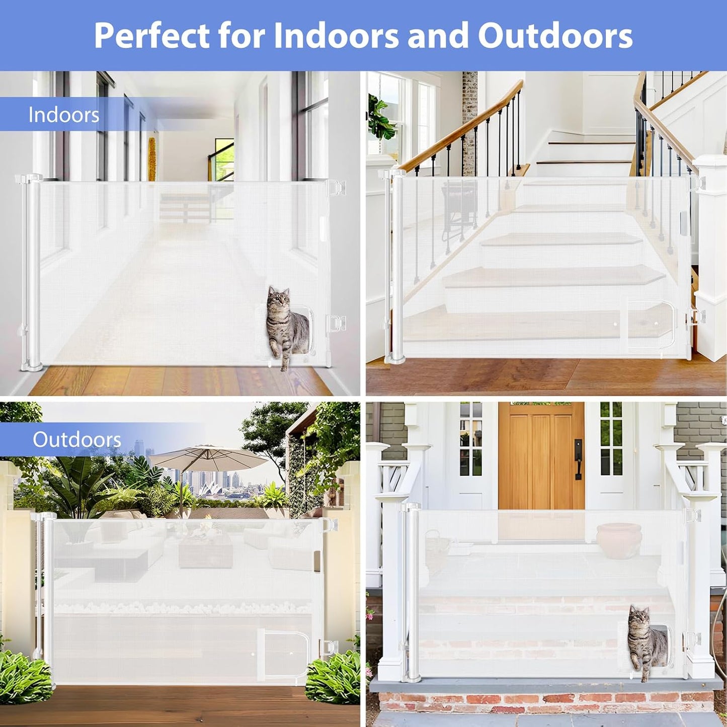 Retractable Baby Gates with Door 55" Wide Retractable Dog Gate with Pet Door Outdoor Retractable Gate for Dogs Mesh Baby Gate Retractable Pet Gate with Cat Door Retractable Child Gates for Doorways