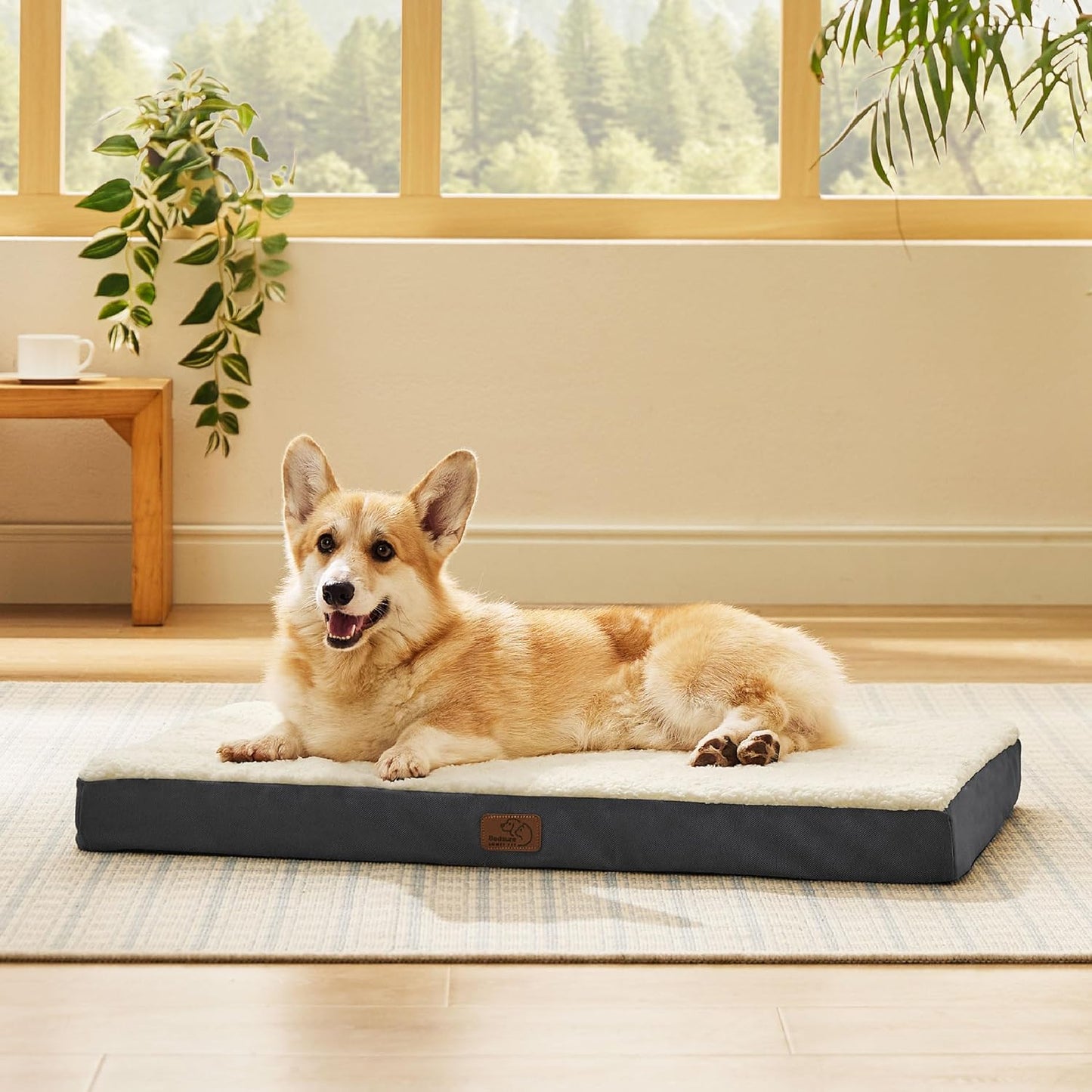 Bedsure Dog Beds Large Sized Dog - Comfy Flat Pet Beds with Removable Washable Cover, Orthopedic Egg Crate Foam Puppy Mat, Suitable for Pet Up to 65 lbs