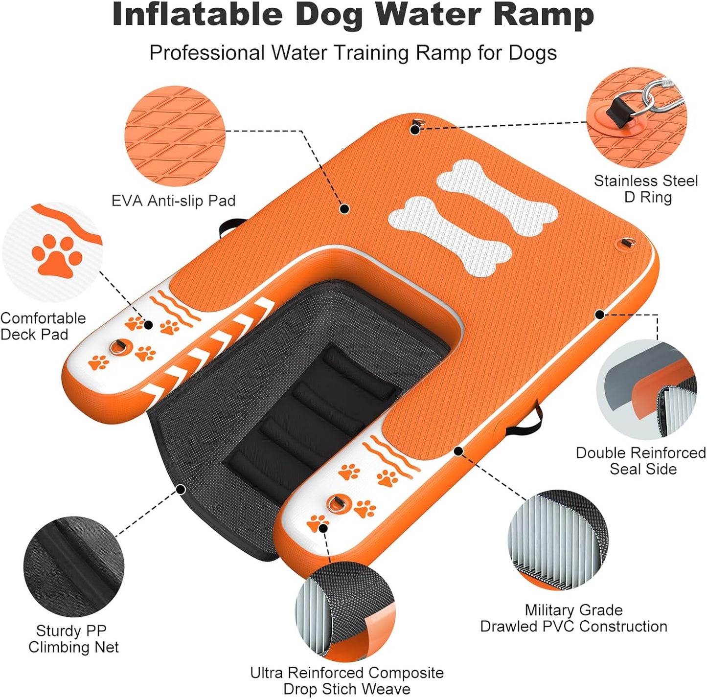 Inflatable Dog Boat Ramp for Dogs Up to 240 lbs, Inflatable Dock Floating Platform with Anti-Slip EVA Foam Safe & Easy Water Access, Dog Ramp for Boat, Pools, Lakes, Boats, Docks, Green