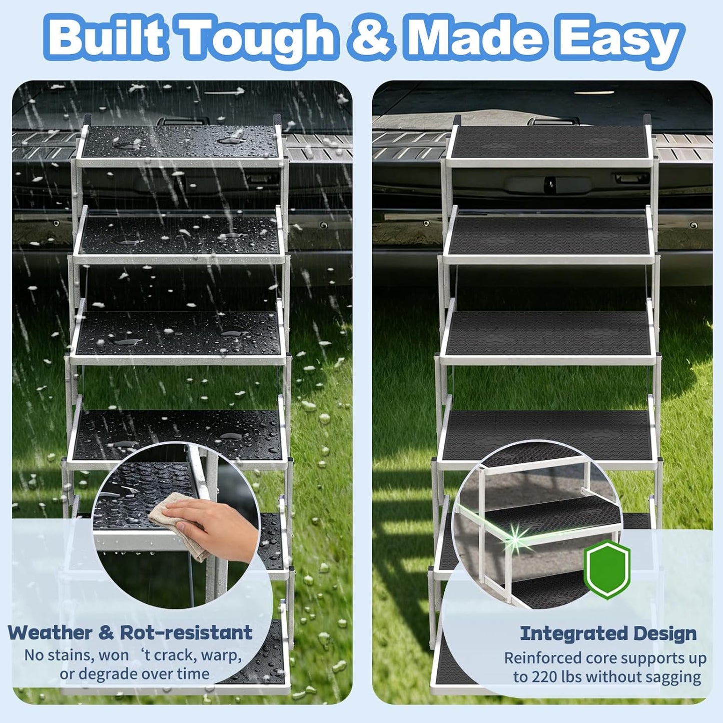 Dog Steps for Car & SUV – 5-Step Foldable Pet Stairs for Large Dogs, Non-Slip Heavy-Duty Plastic Dog Stairs, Lightweight & Portable Vehicle Access, Great Alternative to Dog Ramp for Truck