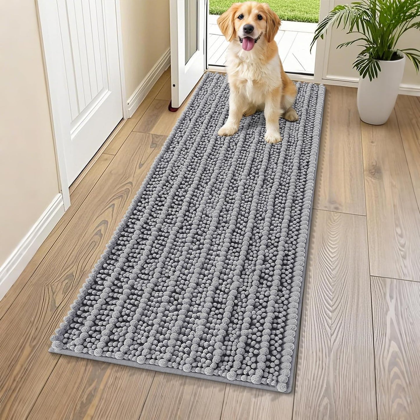 Smiry Dog Door Mat for Muddy Paws 30x20, Extra Soft Absorbent Chenille Doormat, Trap Moisture and Dirt, Non-Slip Machine Washable Front Door Mat for Indoor Entrance Inside Floor, Grey