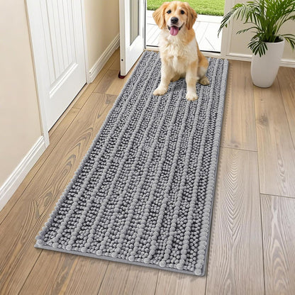 Smiry Dog Door Mat for Muddy Paws 30x20, Extra Soft Absorbent Chenille Doormat, Trap Moisture and Dirt, Non-Slip Machine Washable Front Door Mat for Indoor Entrance Inside Floor, Grey