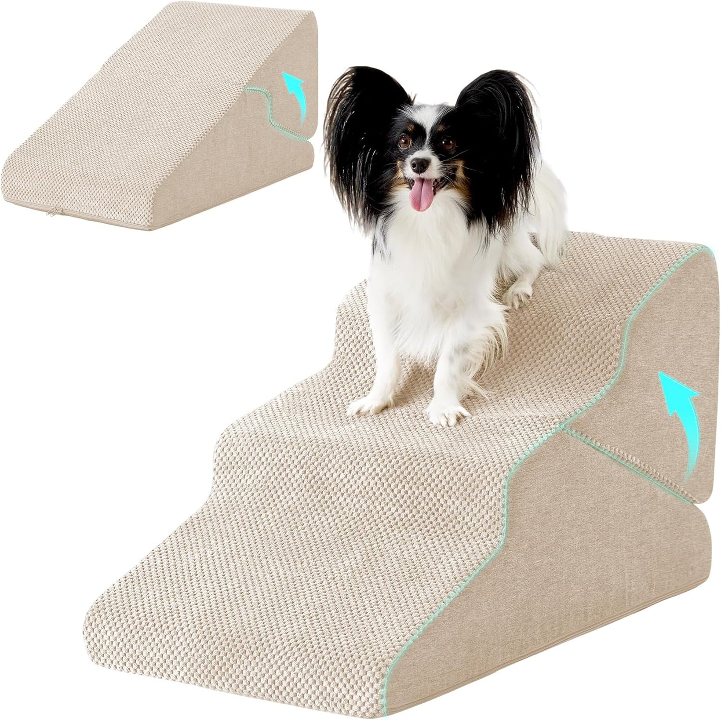 Dog Stairs for Bed 23’’ H, 5-Step Dog Steps for High Bed, Foldable Pet Stairs for Small Dogs and Cats to Get on Beds, Couch, Non-Slip Balanced Pet Steps and Ramp with Waterproof Cover, Grey