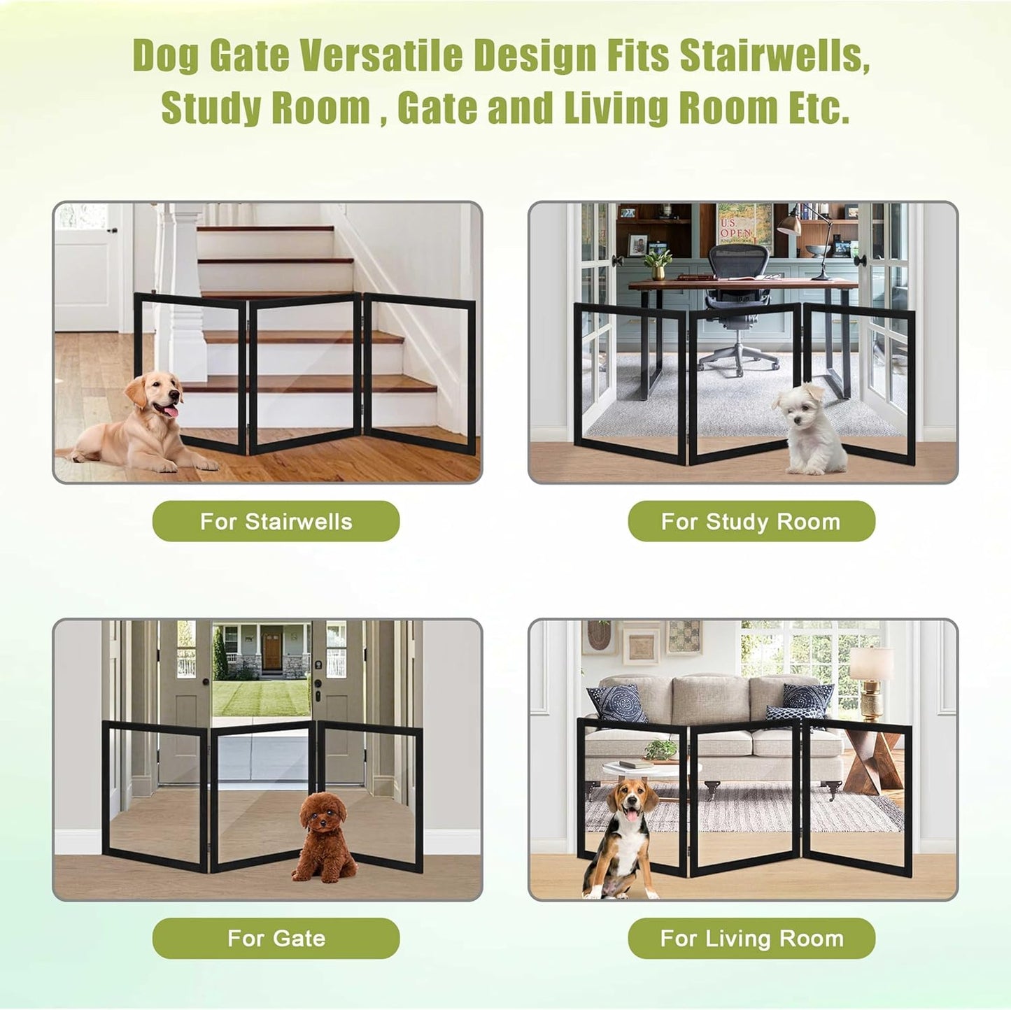 LZRS Clear Dog Gate for Indoor Use - Transparent Pet Fence with Solid Hardwood and Plastic Board, Stylish & Durable freestanding Pet Gate for Doorways, Stairs and Hallways-2 Panel Cherry