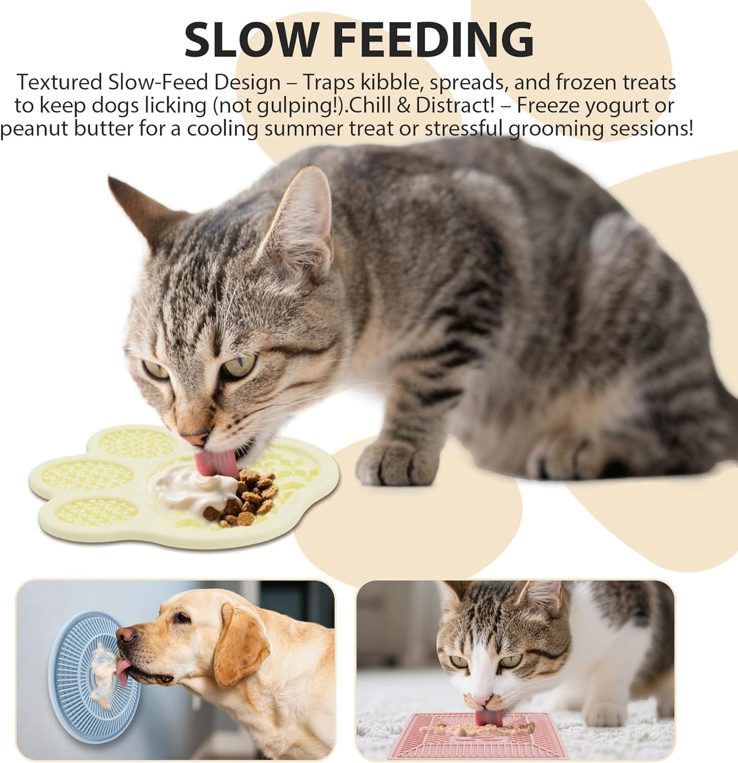 Lick Mat for Dogs and Cats, Slow Feeder Mats with Suction Cups - Bathing, Grooming and Training, Anxiety Relief Feeding Pad,Dishwasher-Safe Yellow