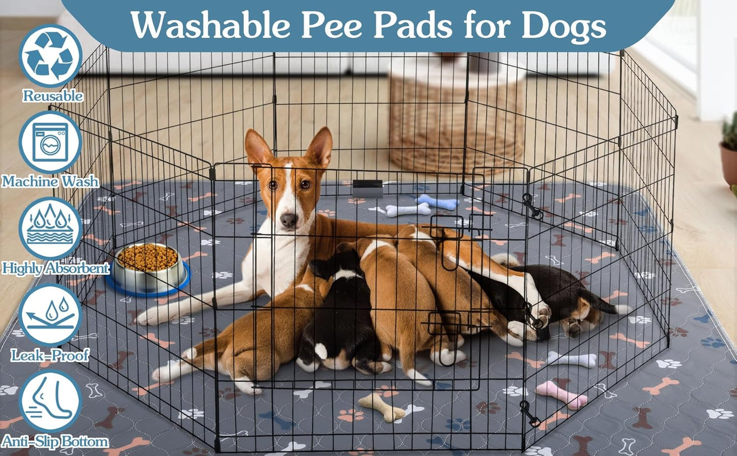 Washable Pee Pads for Dogs, 2Pack Reusable Puppy Pads, Fast Absorbent Dog Pee Pads for Crate Pet Training Pads, Waterproof Whelping Pads for Dogs Bed Mat Crate Indoor (Grey, 18x24)