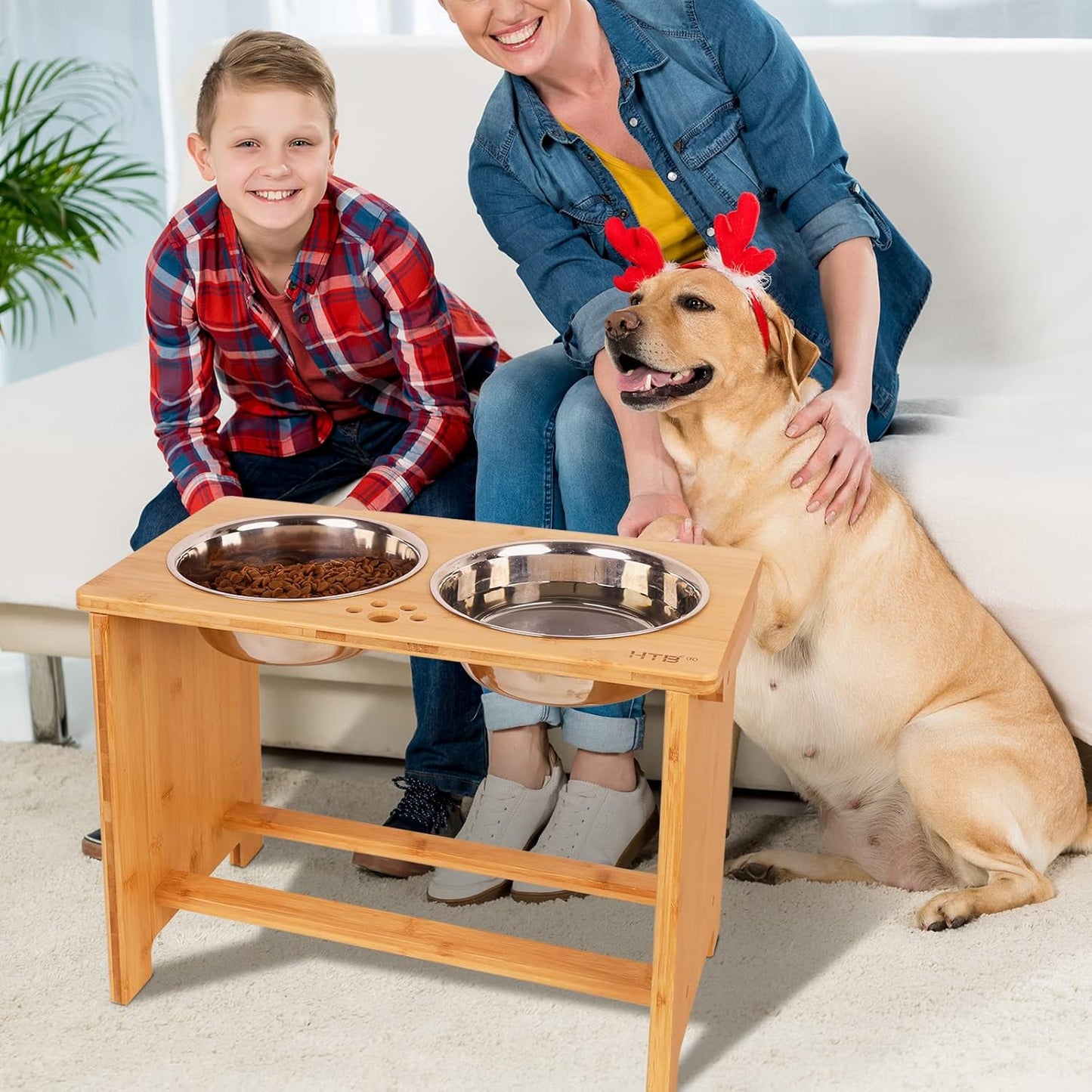 HTB Elevated Dog Bowls,Raised Dog Bowl Stand with 2 Stainless Steel Bowls,Elevated Raised Dog Bowls for Large Medium Small Sized Dogs