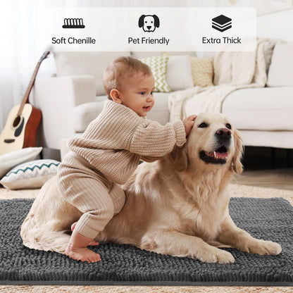 Ultra Absorbent Dog Door Mat for Muddy Paws, 60" x 36" Chenille Mud Mat for Dogs, Quick Dry, Trap Dirt Non-Slip Machine Washable Entry Rug for Indoor Outdoor Entrance, Dark Grey