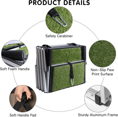 DGSL Dog Ramp for Car, 4-Step Folding Dog Stairs, Aluminum, Black, Supports Up to 250 Lbs