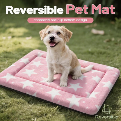 Dog Bed Mat, Reversible Crate Pad & Cute Dog Bed - Machine Washable Kennel Mat with Ultra Soft for Small Dogs (Cool/Warm), 24" x 18", Grey&Star
