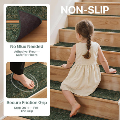 sarben Non Slip Stair Treads for Wooden Steps 15PCS - 8"x30" Indoor Safety Carpet, Edging Mats with TPE Adhesive Backing, Pet and Elderly Friendly Stair Rugs (Taupe) - Colors A