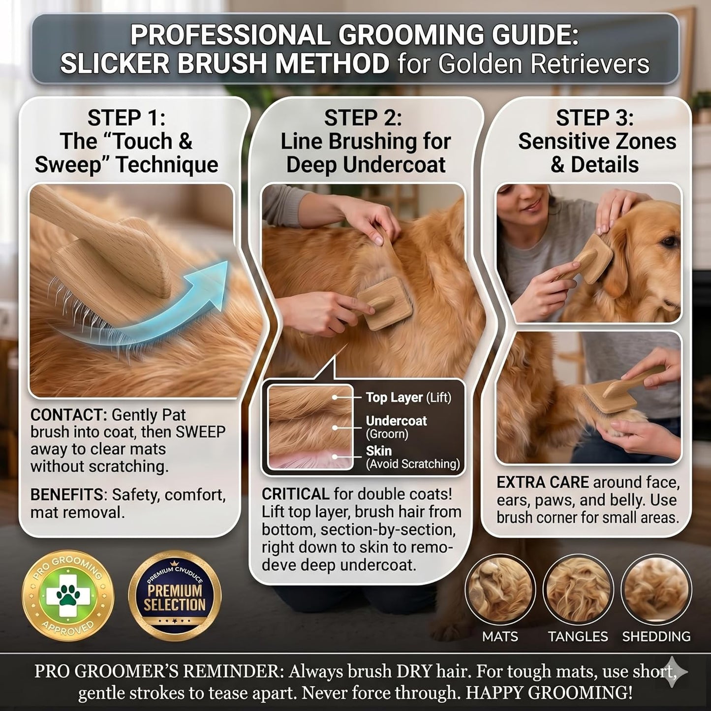 WPQAEM Dog Slicker Brush Set for Detangling & Shedding, Deep Grooming Kit for Thick, Curly & Double Coats (Goldendoodle, German Shepherd), Includes Metal Comb, Cleaning Tool & Bath Brush
