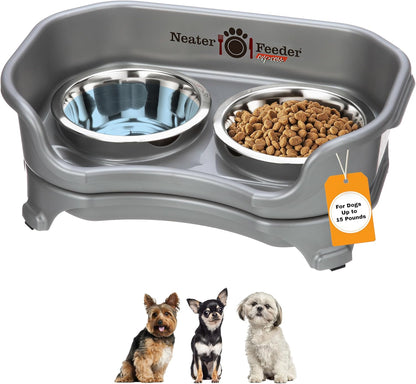 Neater Feeder Express Mess Proof Dog Bowls Elevated for Small Breeds under 15 Lb, Made in USA, No Spill Raised Dog Food Bowl Stand, Stainless Steel Food and Water Bowl Set, Feeding Station, Cappuccino