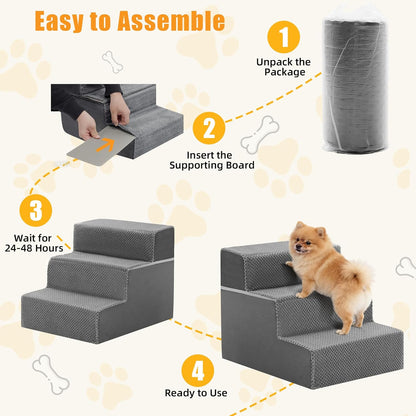 NEWBULIG 3-Step Dog Stairs, 15.7" H Dog Steps for Sofa and Chair, Non-Slip Sturdy Pet Steps for Small Dogs and Cats, Pet Ramp for High Bed Indoor(Grey)