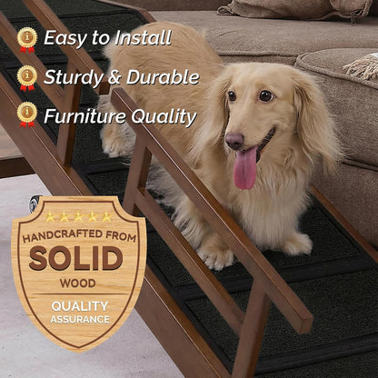 Dog Ramp for Bed or Couch, Wooden Pet Ramp with 20° Gentle Slope, Removable Side Rails, Non-Slip Surface, Top Platform & Wheels, Safe Bed Ramp for Small, Large & Senior Dogs, 60" Long, Mahogany