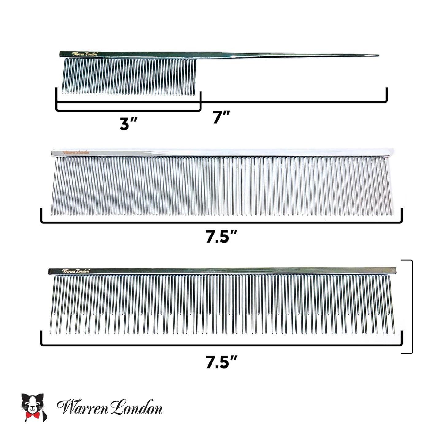 Warren London Cool Cat Greyhound Style Comb – 7.5" Professional Copper Cat Grooming Comb with Fine & Coarse Teeth, Rounded Pins for Detangling/Sensitive Skin, Deshedding & Dematting