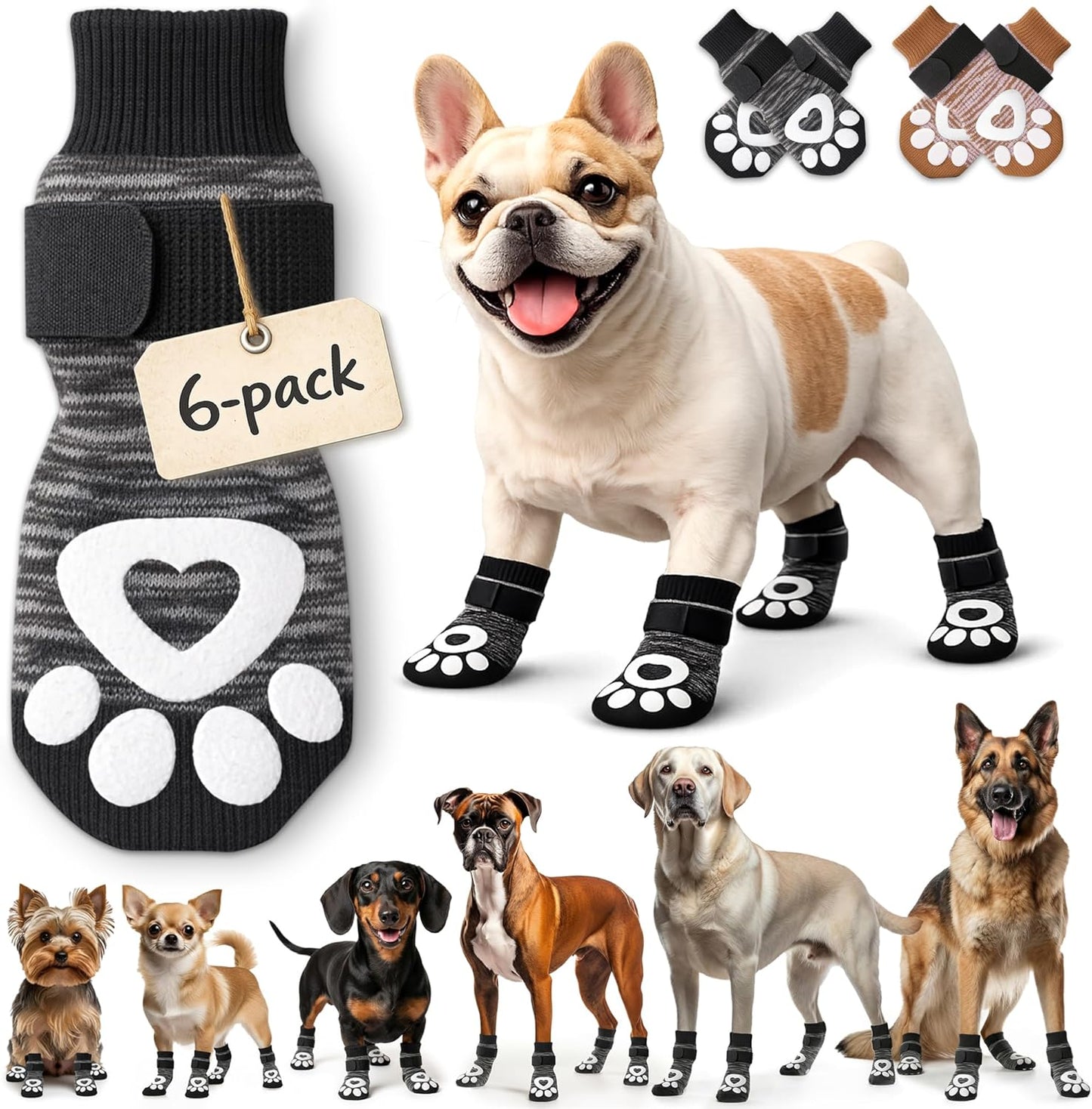Anti Slip Dog Socks - 6 Pack | Dog Socks to Prevent Paw Licking, Add Traction, Keep Warm & Protect from Hot Pavement | Paw Protection for Senior Dogs for Hardwood Floors | Dog Booties - XL