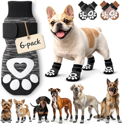 Anti Slip Dog Socks - 6 Pack | Dog Socks to Prevent Paw Licking, Add Traction, Keep Warm & Protect from Hot Pavement | Paw Protection for Senior Dogs for Hardwood Floors | Dog Booties - XL